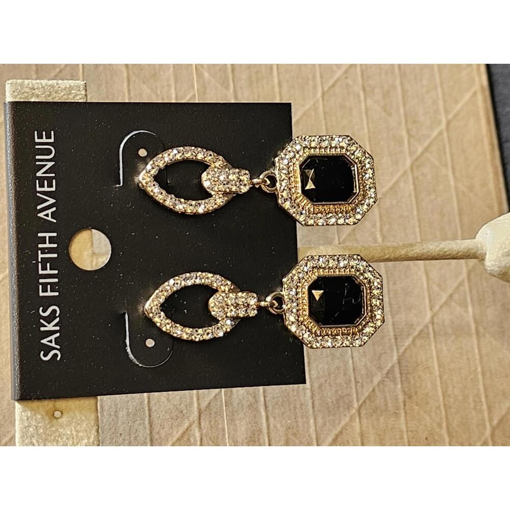 Saks Fifth Avenue Elegant Black & Gold Earrings